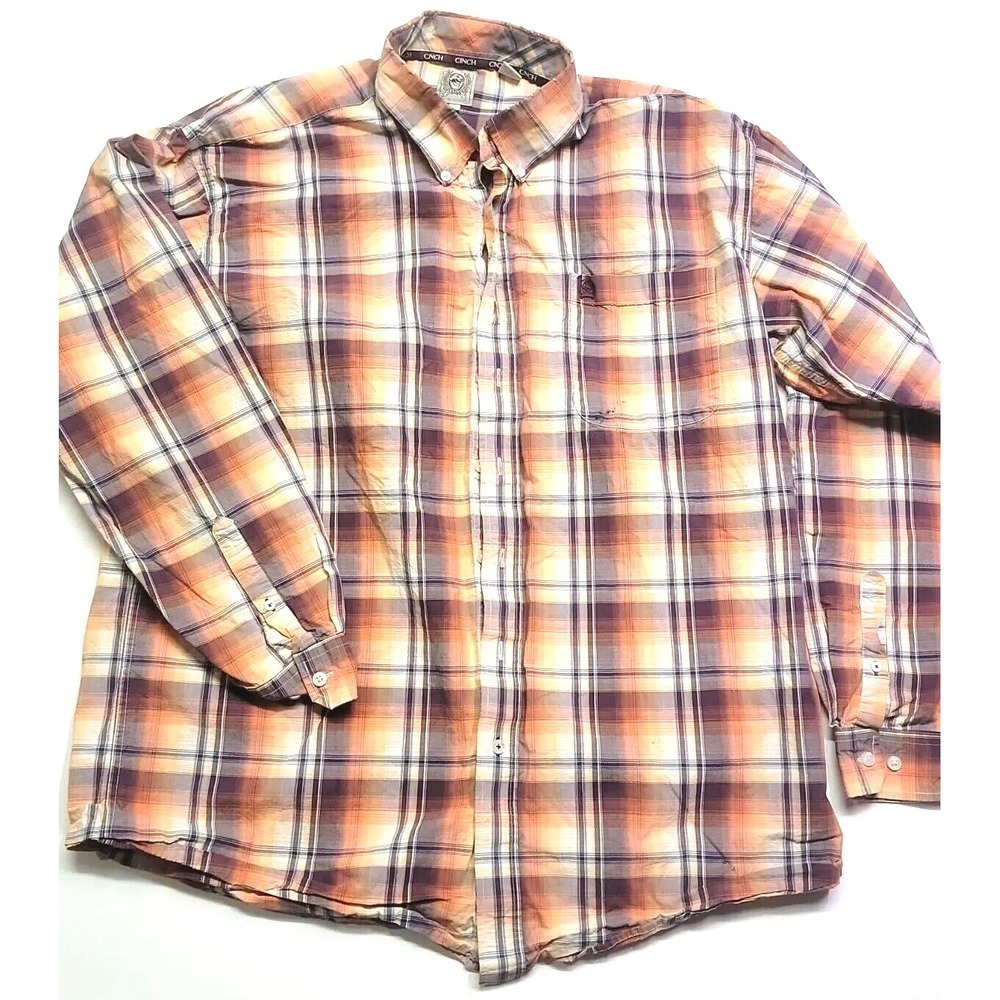 Cinch Western Cowboy Ranch Button-Down Tartan Plaid Long-Sleeve Shirt Men's XL